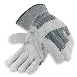 High-Quality Green Stripe Leather Palm Gloves Safety Cuff SUWG-1005