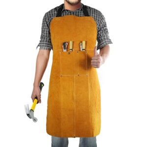 Flame & Spark Resistant Leather Welding Apron, Safety Gear for Welders, 23x35 inches