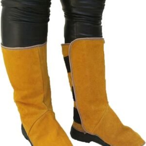 Leather Welding Clothing Hook And Loop Welding Leather Long Shoes Boots Leather Welding Fire Protection Welder Foot Cover Wear Insulation Safety Shoes Heat/Fire Resistant