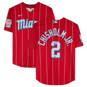 Jazz Chisholm Jr. Miami Marlins Autographed Red Nike City Connect Replica Jersey