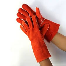 Industrial red 14 inches Cow split leather long Safety working welding gloves for welder