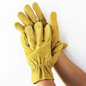 Yellow split leather driver style work gloves for men  SWG101-3